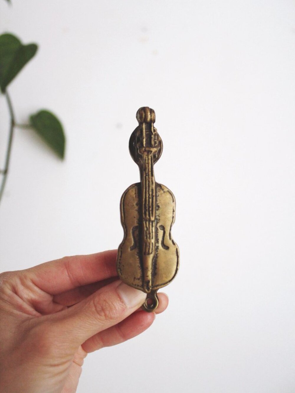 Vintage Solid Brass Violin Door Knocker Antique Bronze Victorian Musician